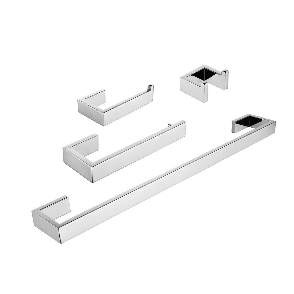 4- Piece Bathroom Hardware Set in Chrome with Robe Hook Hand Towel Holder T