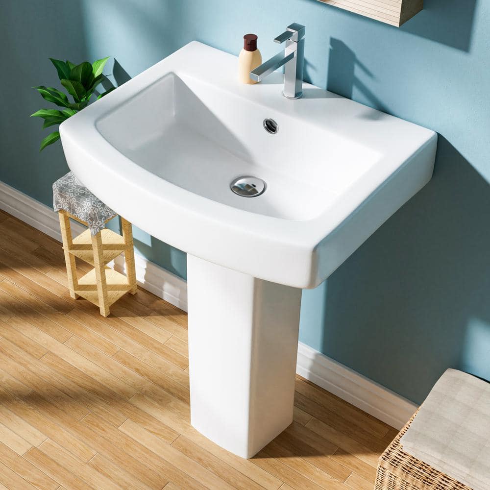 22 in. Pedestal Combo Bathroom Sink White Vitreous China Rectangular Combo 
