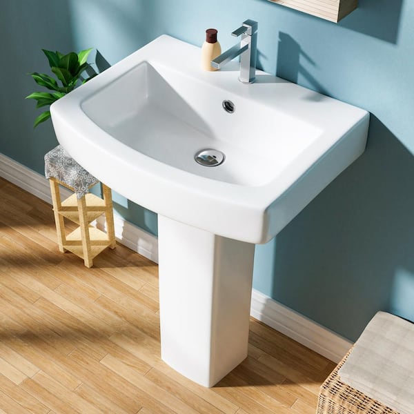 Aguamaph 22 in. Pedestal Combo Bathroom Sink White Vitreous China Rectangular Combo Pedestal Sink with Overflow 1 Faucet Hole