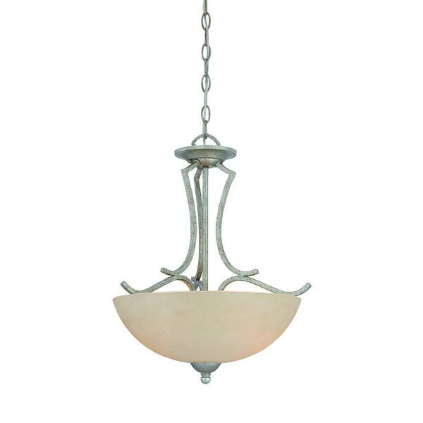 Thomas Lighting Triton 2-Light Moonlight Silver Pendant with Tea Stained Glass Shade