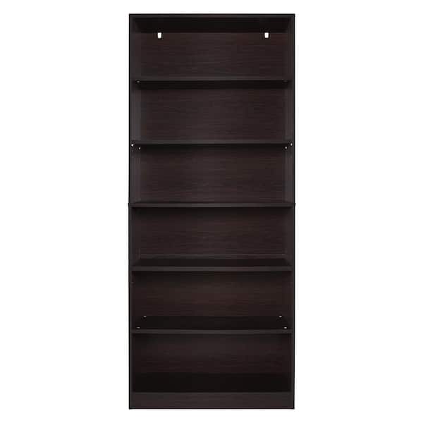 VEIKOUS 80 in. x 32.3 in. L x 13.2 in. W x 80 in. H Espresso 6-Shelf Wood Bookcase with Adjustable Shelves