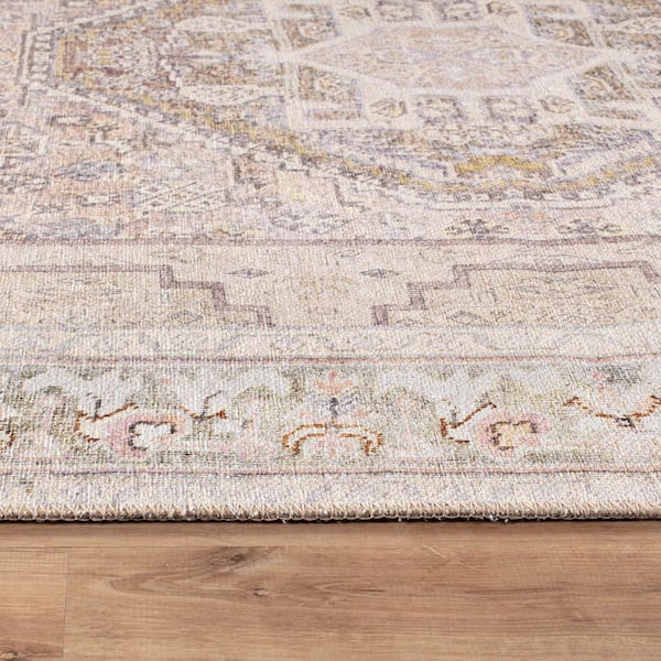 Valora Medallion Machine Washable Beige 2 ft. 6 in. x 8 ft. Runner Rug