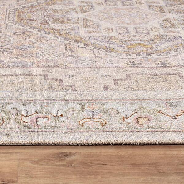 Valora Medallion Machine Washable Beige 9' x 12' Area Rug