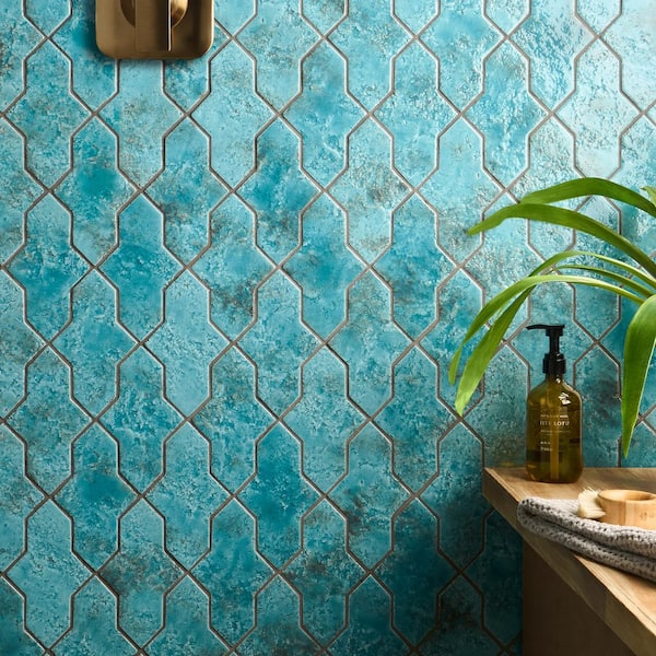 Elara Cruz Lagoon Blue 4.48 in. x 8.46 in. Glossy Textured Porcelain Floor and Wall Tile (5.32 Sq. Ft. / Case)