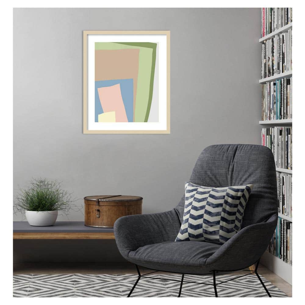 Muted Multicolor Abstract Blocks 21"x25" Wood Framed Wall Art