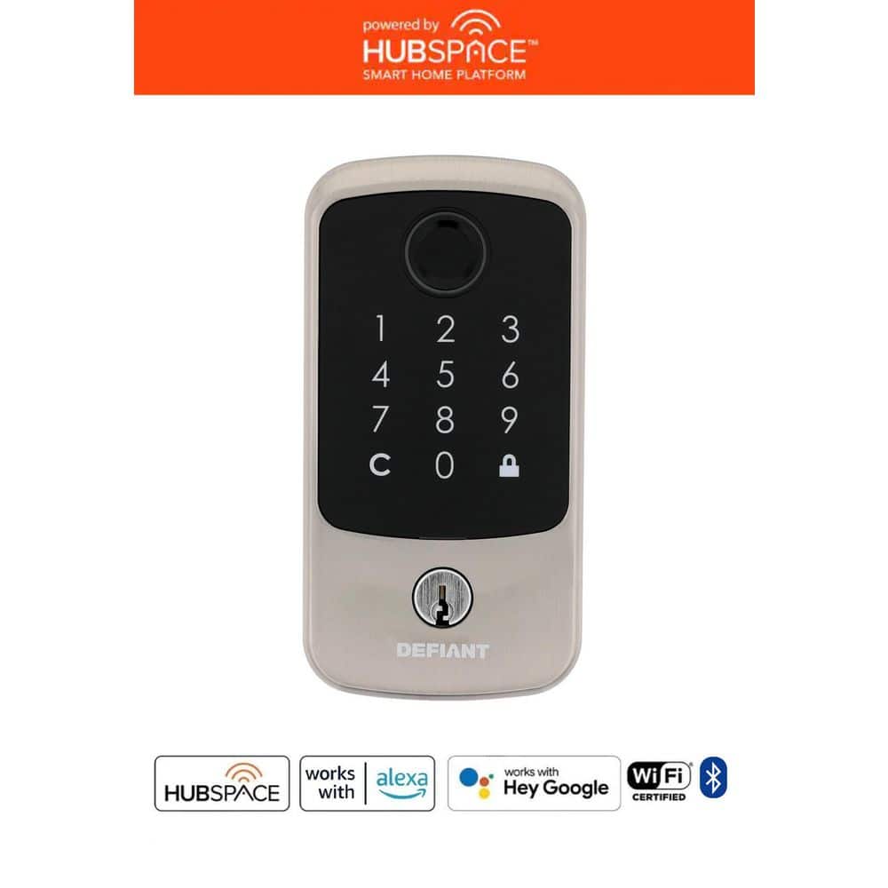 Square Fingerprint Satin Nickel Electronic Single Cylinder Deadbolt Wi-Fi E