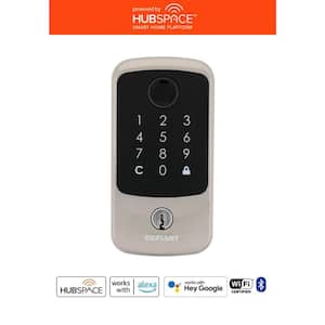 Square Fingerprint Satin Nickel Electronic Single Cylinder Deadbolt Wi-Fi Enabled Powered by Hubspace