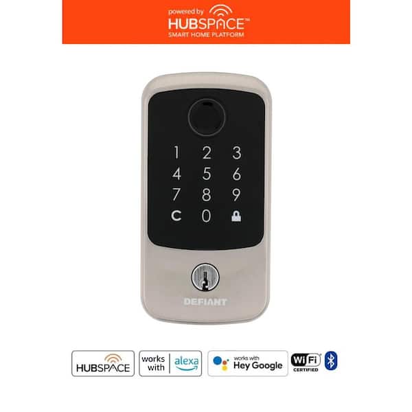 Compact Fingerprint Satin Nickel Electronic Single Cylinder Deadbolt Wi-Fi Enabled Powered by Hubspace