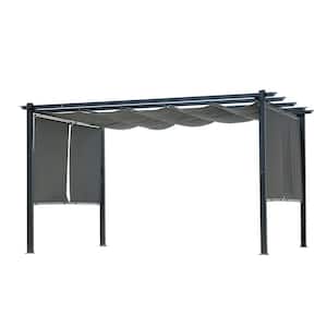 13 ft. x 10 ft. Gray Aluminum Frame Patio Pergola with Gray Retractable Shade Top Canopy and 4 Pieces Roller Shade