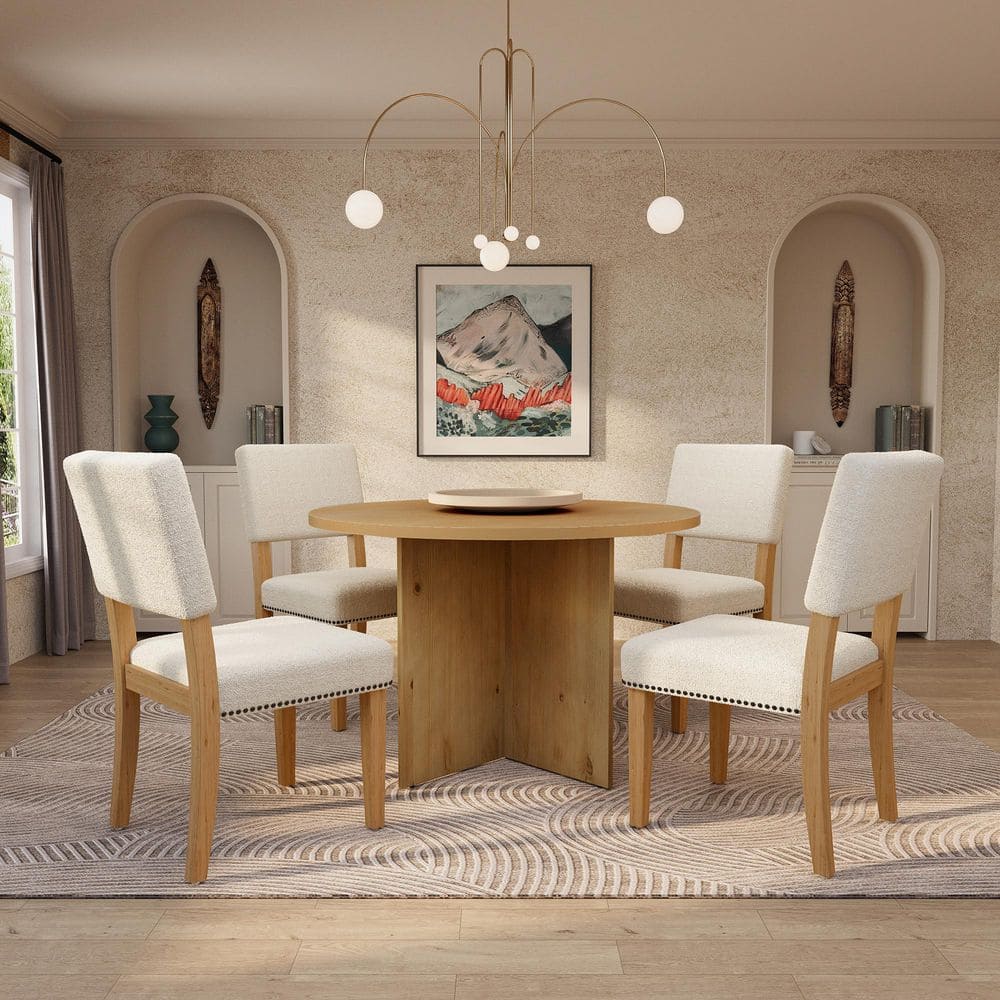 Marlow 5-Piece Natural Dining Set, Nailhead Trim, Cushioned, Rubberwood, MDF price history on PriceWatchPro