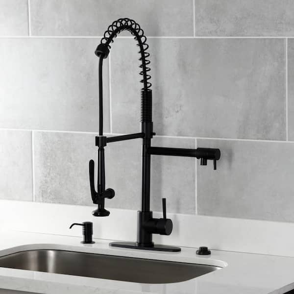 Kingston Brass Kaiser Polished Chrome/Black Stainless Steel 1-Handle Deck-Mount Pre-rinse Handle Kitchen Faucet (Deck Plate Included)