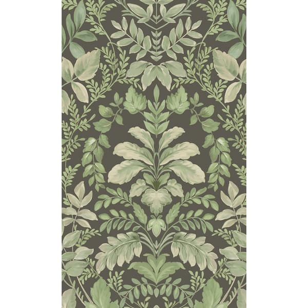 Walls Republic Charcoal Green Lush Overgrown Botanical Printed Non-Woven Paper Non Pasted Textured Wallpaper 57 Sq. Ft.
