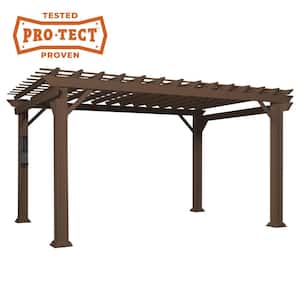 Ashford 12 ft. x 14 ft. Brown Steel Traditional Pergola with Sail Shade Soft Canopy
