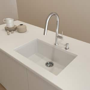 Campino Uno Milk White Granite Composite 27 in. Single Bowl Drop-In/Undermount Kitchen Sink with Strainer