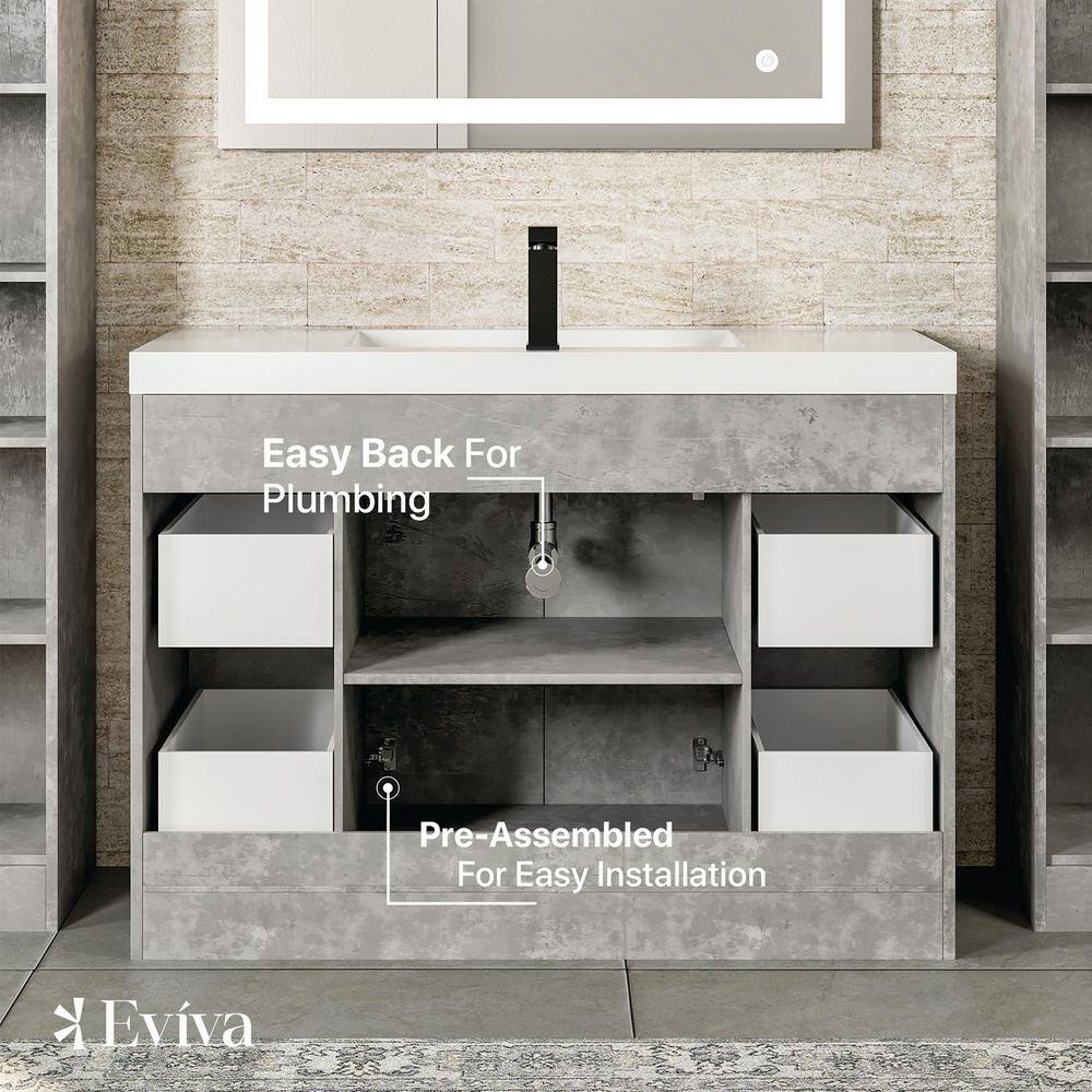 Lugano 48" Cement Gray Modern Bathroom Vanity with White Acrylic Sink