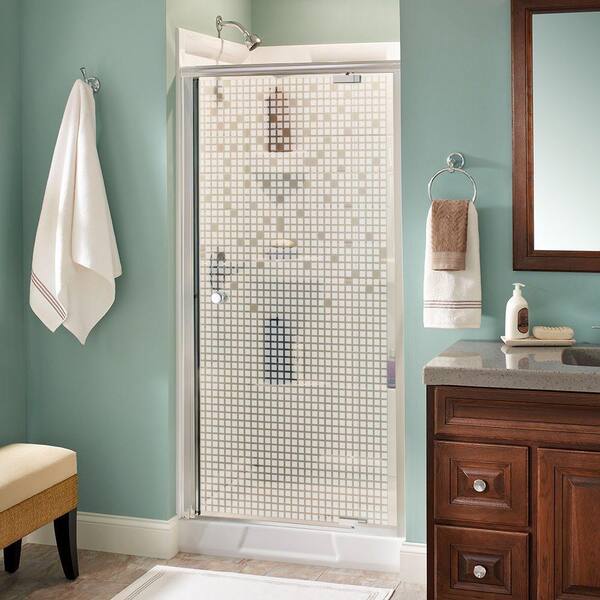 Delta Phoebe 36 in. x 66 in. Semi-Frameless Traditional Pivot Shower Door in Chrome with Mozaic Glass