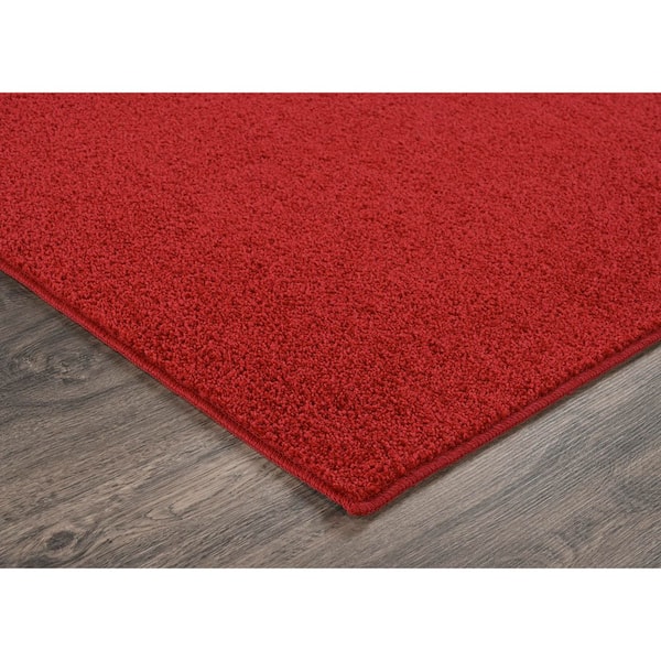 Palmer Plush 3 ft. x 5 ft. Classic Red Washable Non Slip Solid Color Area Rug