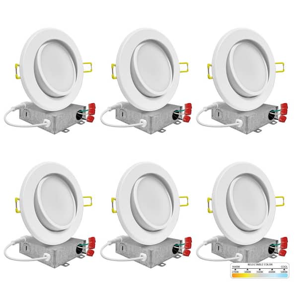 NuWatt 4 in. LED White Adjustable Ultra Slim Canless Integrated LED Recessed Light Kit 5 CCT 2700K to 5000K Dimmable (6-Pack)