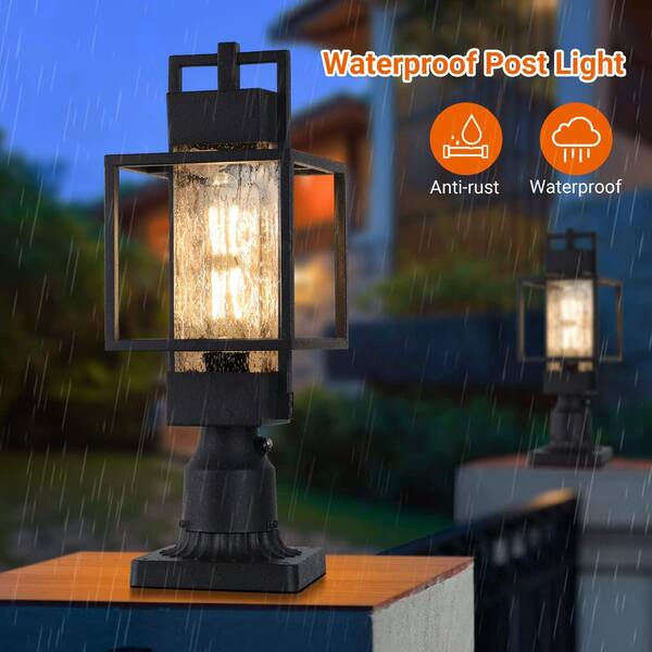 Dusk-to-Dawn Outdoor Post Light, Hardwired 120V With Pier Mount Base, Anti-Rust Aluminum Waterproof Lantern For Yard Garden Pathway