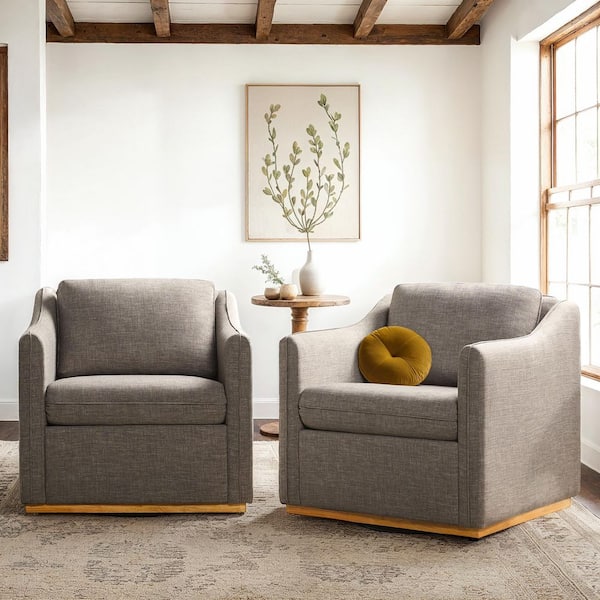 Nash Dark Grey Modern Farmhouse Swivel Linen Accent Chairs (Set of 2)