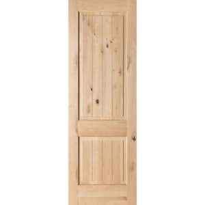 32 in. x 96 in. Knotty Alder 2 Panel Square Top with V-Groove Solid Wood Core Interior Door Slab