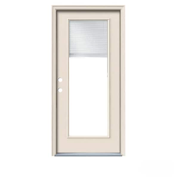 JELD-WEN 32 in. x 80 in. Full Lite Primed Steel Prehung Right-Hand Entry Door w/ Mini-Blinds and Brickmould