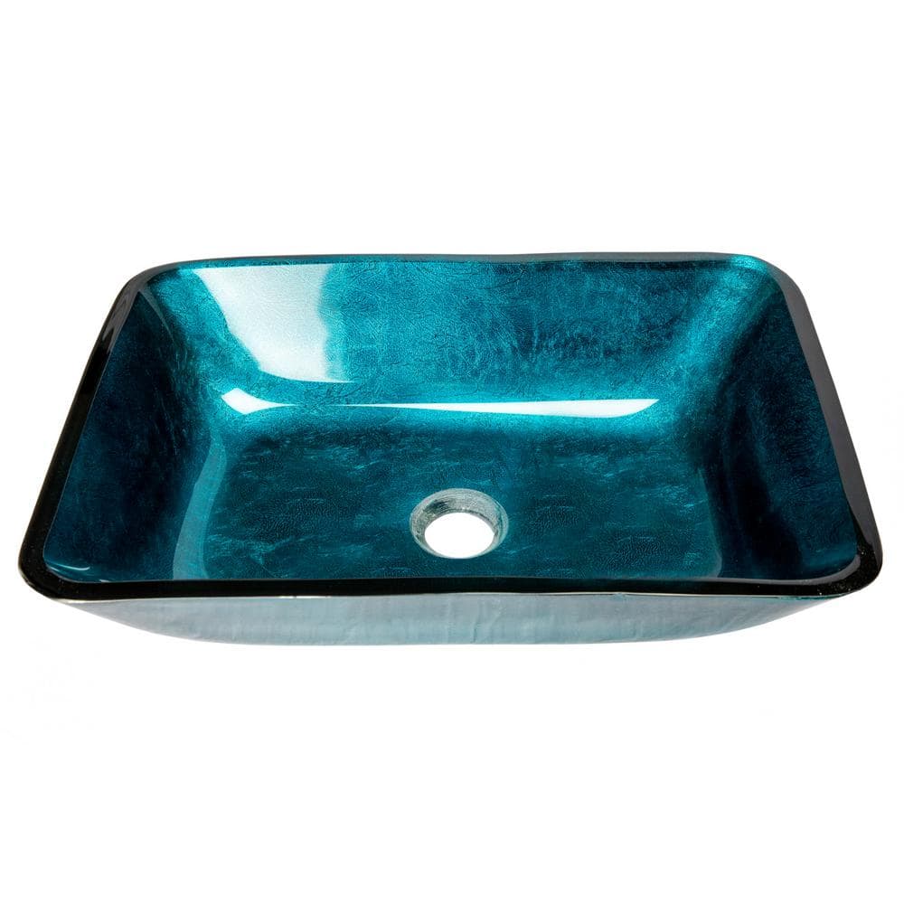Turquoise Blue Rectangular Tempered Glass Vessel Sink
