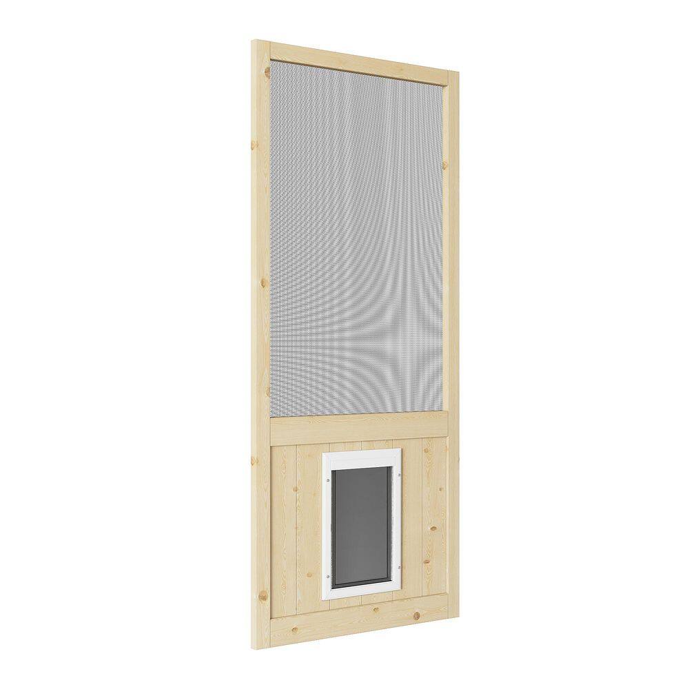 36in. x 80in. Universal Unfinished Pine Screen Door w/Pet Access, Lock, Self-Closing Hinges and Fiberglass Screen Mesh price history on PriceWatchPro