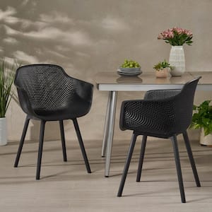 Lotus Black Curved Plastic Outdoor Dining Chair (2-Pack)