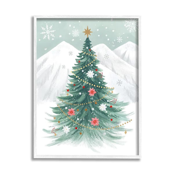 Stupell Industries Subtle Christmas Tree in Snow by Sharon Lee 1-Piece Framed Graphic Print Nature Poster Art Print 14 in. x 11 in.