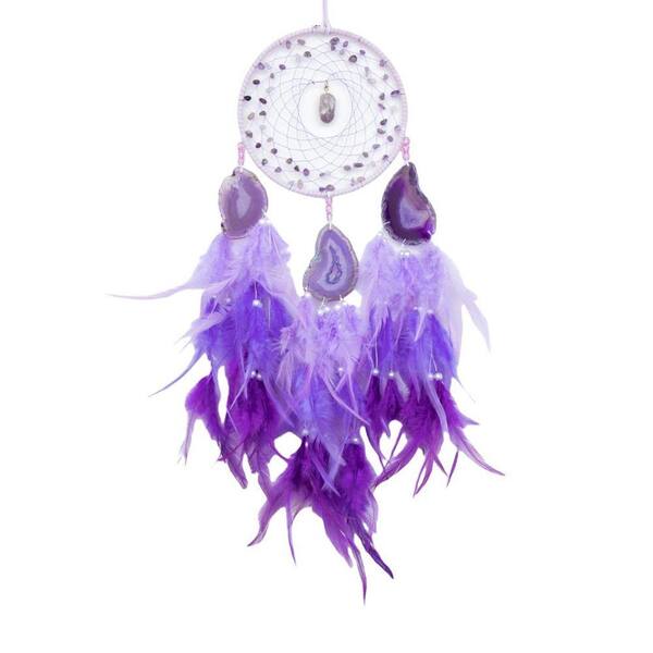 Purple Agate Dream Catcher-Handmade Feather & Crystal Wall Decor