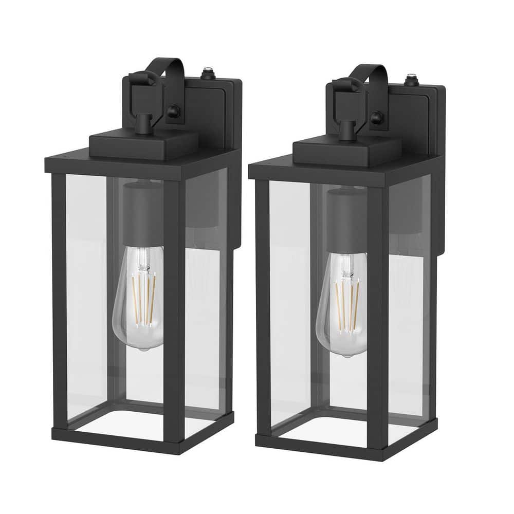 2-Pack 14 in. Black Clear Glass Rectangular Outdoor Wall Lantern, Dusk to Dawn Sensor, E26 Socket price history on PriceWatchPro