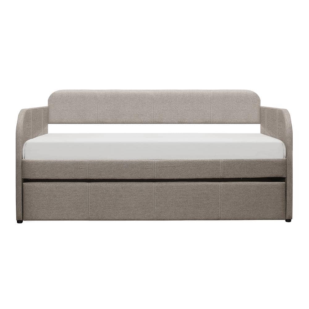 Luxe Gray Fabric Upholstered Twin Daybed with Trundle