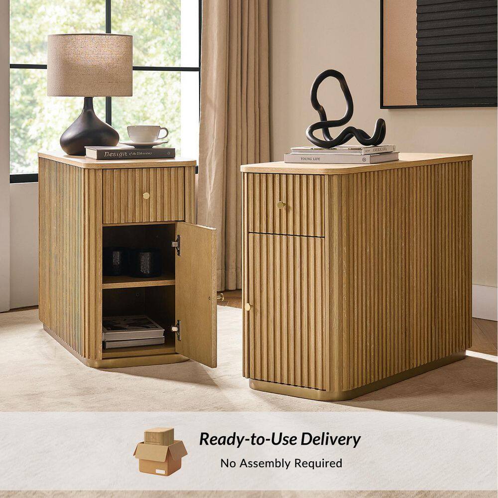 Ines 30 in. Natural Rectangle Wood End Table with Built-In Charging Station - thumbnail 5