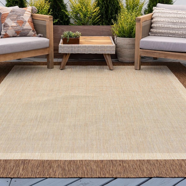 Eco Solid Border Brown 9 ft. x 12 ft. Indoor/Outdoor Area Rug