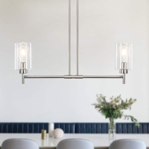 2 Light Nickel Rustic Kitchen Island Linear Chandelier for Living Bedroom Room with No Bulbs Included