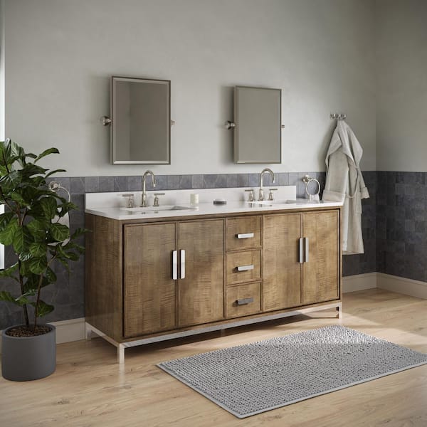 Westin 72 in.W x 22 in.D x 34.4 in.H Double Sink Bath Vanity in Lustrous Walnut with Whitebrook Quartz Top and Mirrors