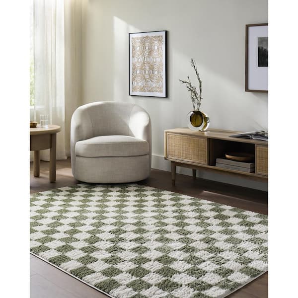 Livabliss Fossay Shag Green 8 ft. x 10 ft. Modern Indoor Area Rug