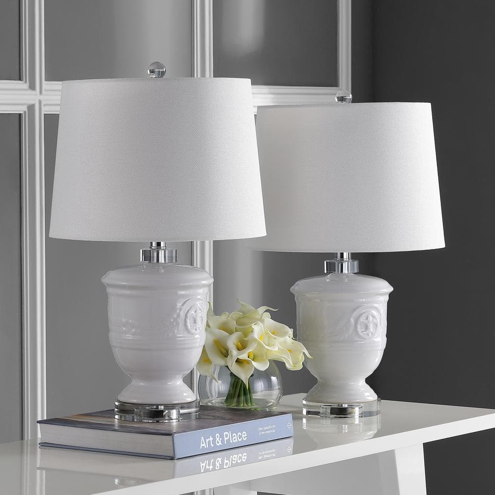 Shoal 23" White Ceramic Table Lamp Set with Textured Cotton Shade