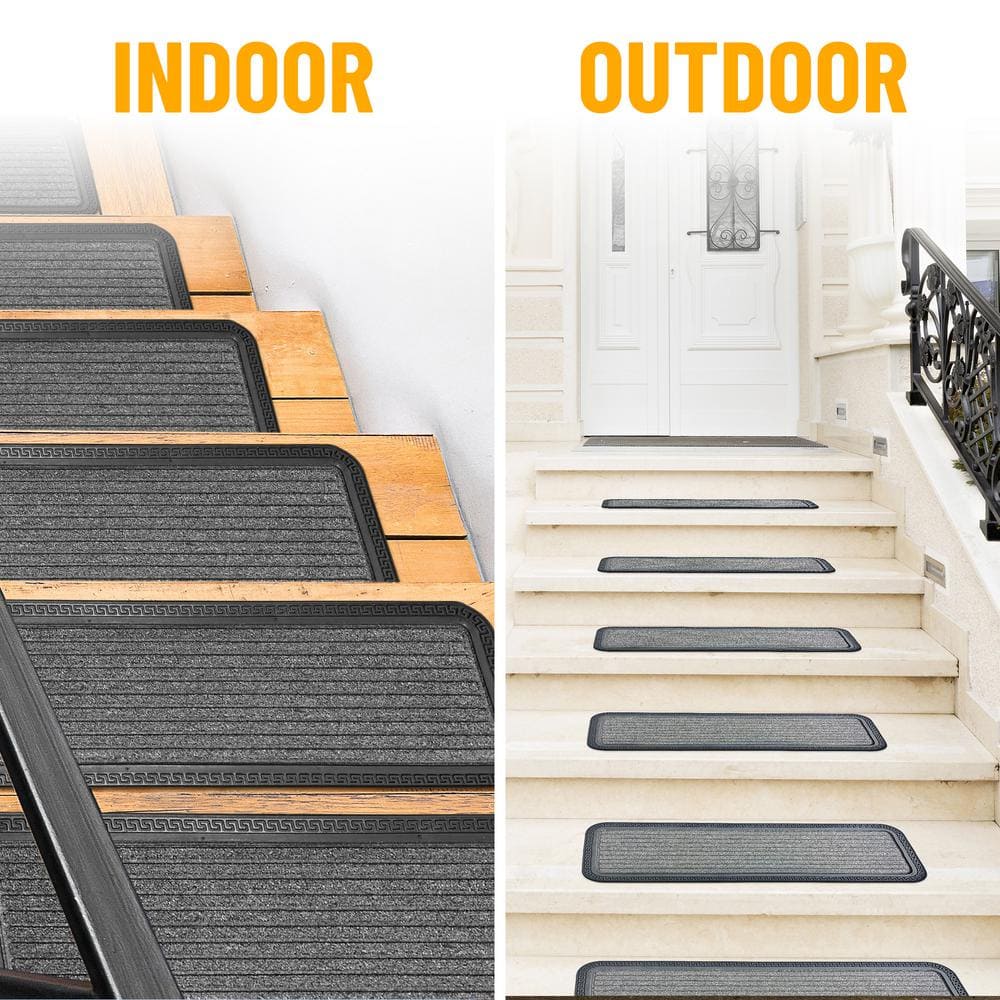 Gray Rubber Non-Slip Indoor/Outdoor Stair Treads 10" x 30" (5 Pack)