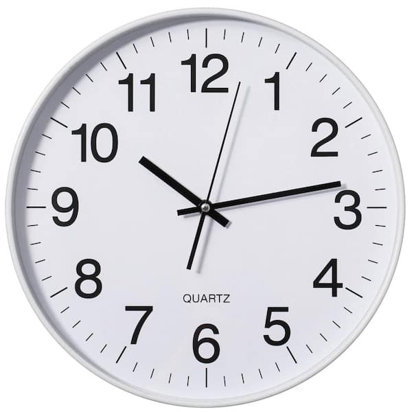 White 14 in. Analog Clock-Silent, Non-Ticking for Wall Battery-Operated Perfect for Home Office, Farmhouse Kitchen