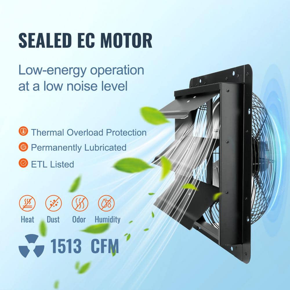 VEVOR 14'' Black Metal Wall Mount Attic Exhaust Fan