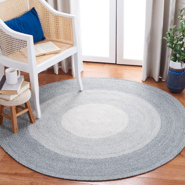 Braided Gray/Ivory 9 ft. x 9 ft. Round Solid Area Rug