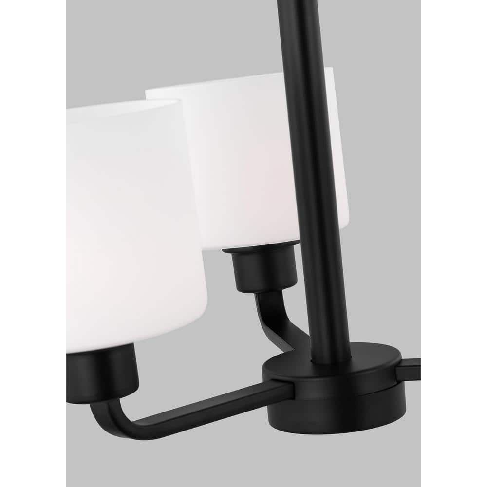 Midnight Black 3-Light Mini Drum Chandelier with Etched Glass