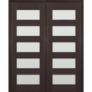 Vona 07-07 72 in. x 84 in. Both Active 5-Lite Frosted Glass Veralinga Oak Wood Composite Double Prehung Interior Door