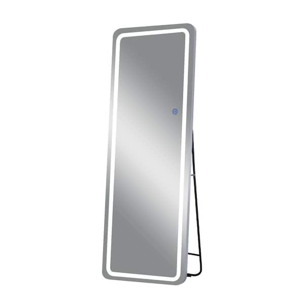 Tatahance Silver 16 in. W x 63 in. H Rounded Rectangle Frameless Freestanding Full Length Mirror with LED