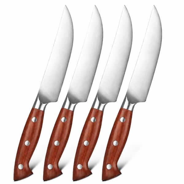 5.3 in. German 1.4116 Stainless Steel Non-Serrated Full-Tang Steak Knife Set with Ergonomic Handle (4-Piece)