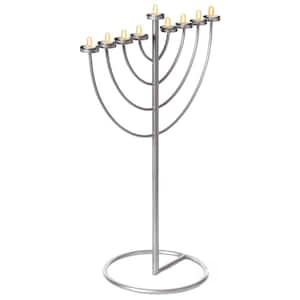 35.75 in. Silver Modern Lighting Thin Pipe Hanukkah Menorah Holiday Candles, 9 Branch