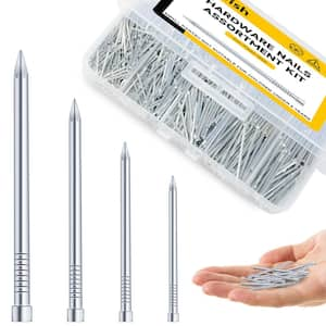 600-Piece Assortment Kit, 1 in. x 18 Zinc-Plated Steel Headless Nails Includes 0.8 in., 1 in., 1.18 in., 1.5 in. Lengths