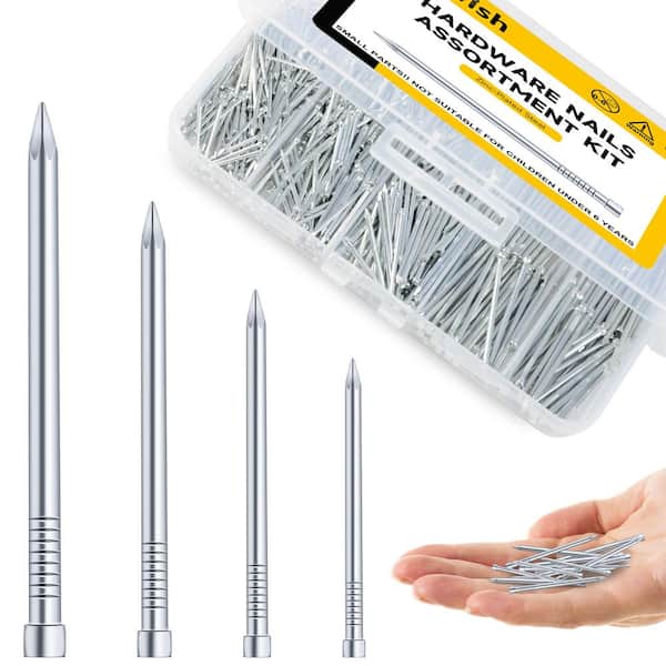 600-Piece Assortment Kit, 1 in. x 18 Zinc-Plated Steel Headless Nails Includes 0.8 in., 1 in., 1.18 in., 1.5 in. Lengths